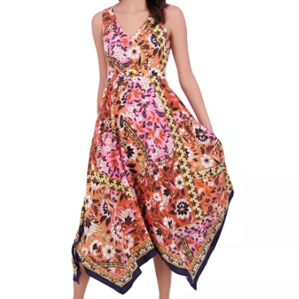 Vince Camuto V-Neck Handkerchief-Hem Midi Dress Women’s 4 Boho Flowy‎ Coastal